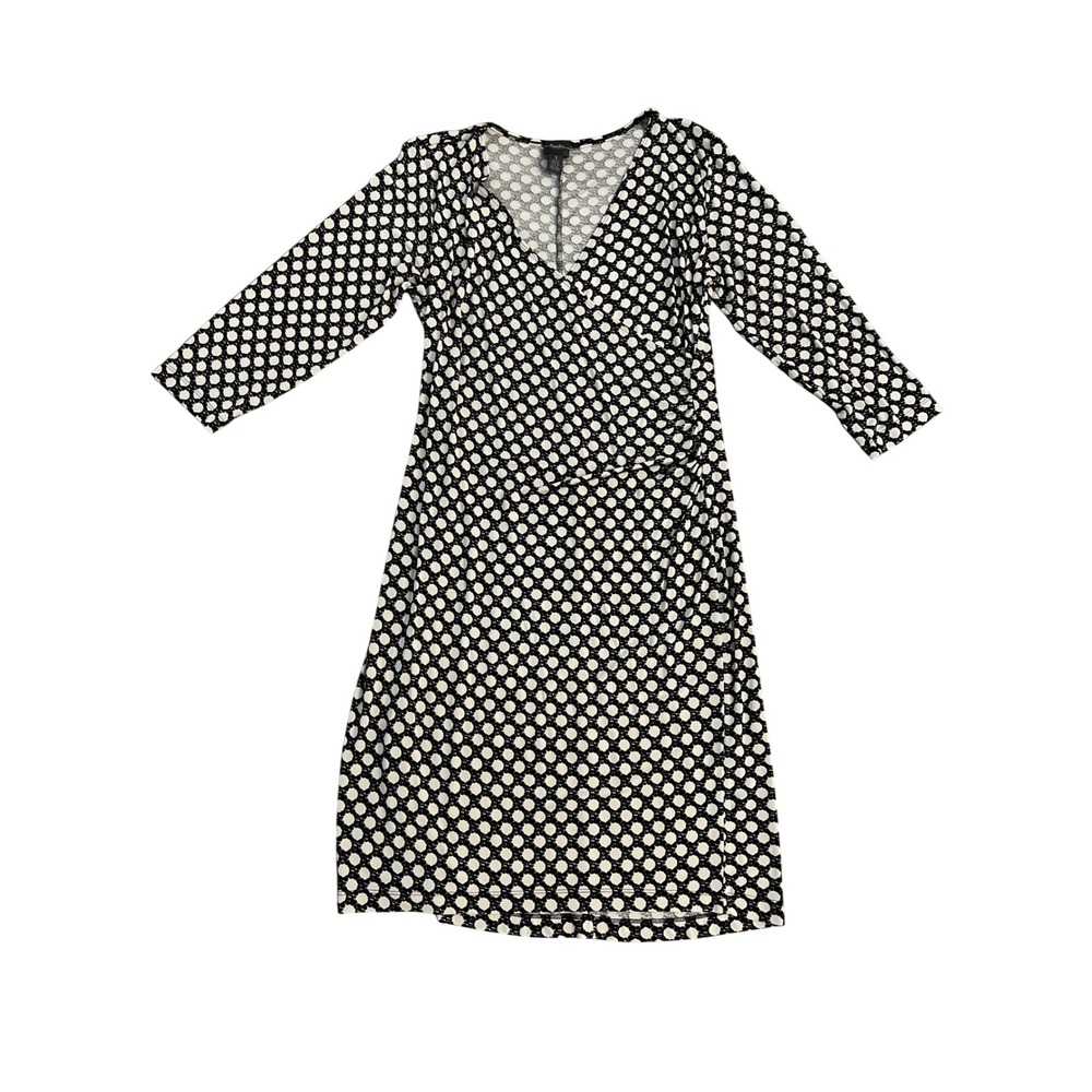 Travelers by Chico's Black beige geometric Dot Faux Wrap Dress Size 1 Medium